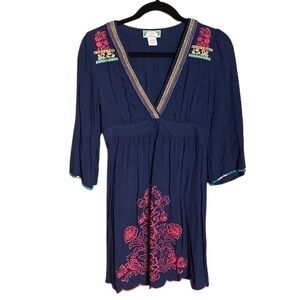 Flying Tomato Navy blue Floral Embroidered Summer Dress tunic size S